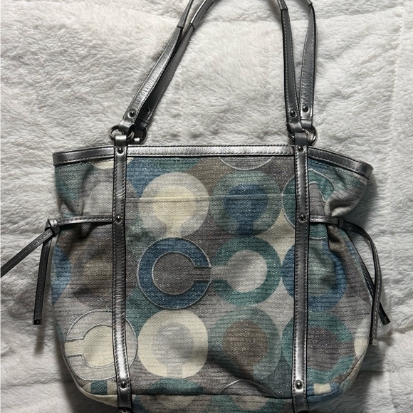 NWT Coach Audrey Metallic Blue/Green Multi-Color Circle Tote Shoulder- - Picture 3 of 7